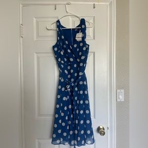 Blue and white polka dot dress.